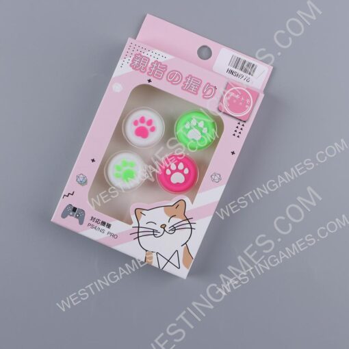 4in1 Cut Cat Paw Thumb Grips Analog Caps Silicone For switch Pro and PS4 Green and Pink