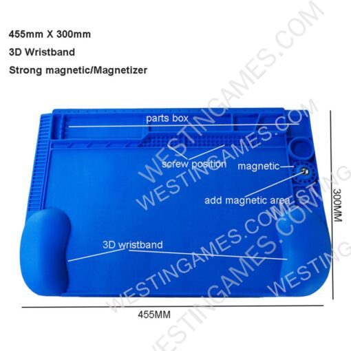 455mm*300mm 3D Wristband Silicone Desktop Platform TE-604 for Soldering Station, Phone, PC, Computer Repair Mat Magnetic Heat Insulation