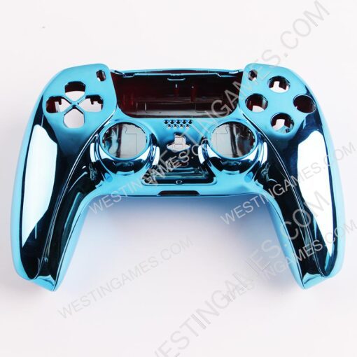 Replacement Mirror Chrome Top and Bottom Housing Shell Case for Playstation 5 PS5 Controller - Blue