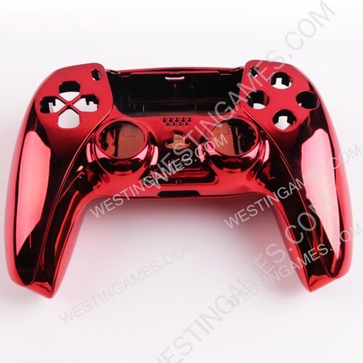 Replacement Mirror Chrome Top and Bottom Housing Shell Case for Playstation 5 PS5 Controller - Red