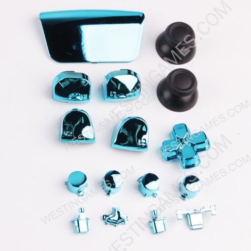 Mirror Chrome Complete Button Keys for PS5 Controller Accessories 16pc Set - Blue