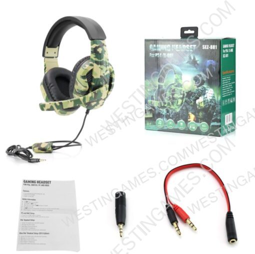 Wired Headphones With Microphone Earphones Gaming Headset For PS4 Xbox One PC Camouflage Green - Image 2