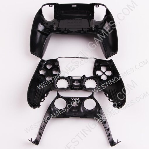 Replacement Complete Mirror Chrome Housing Shell Case with Button Kit for Playstation 5 PS5 Dualsence Controller - Black - Image 2