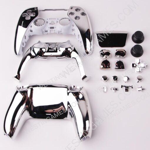 Replacement Complete Mirror Chrome Housing Shell Case with Button Kit for Playstation 5 PS5 Dualsence Controller - Silver