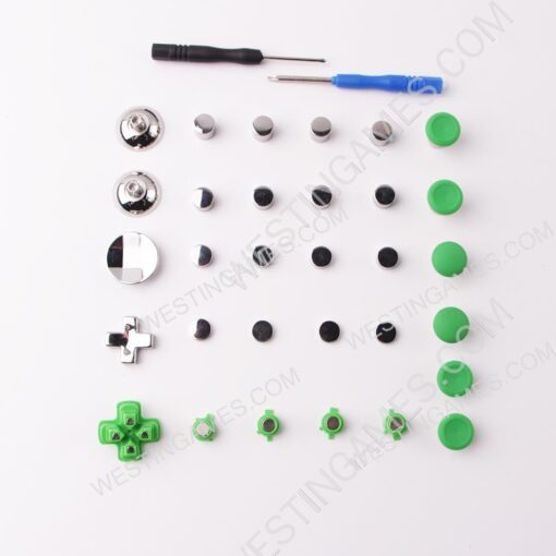 31Pcs Metal Swap Thumsticks Grip D-Pad and ABXY Button Set for all PS4 Controller - Green