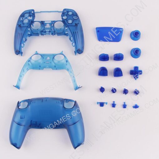 Replacement Complete Housing Shell Case with Button Kit for Playstation 5 PS5 Dualsence Controller - Clear Blue