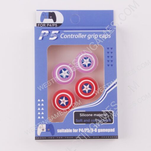 New 4in1 Night Light Captain America Thumb Grips Analog Caps Silicone Rubber For PS5 Red Purple