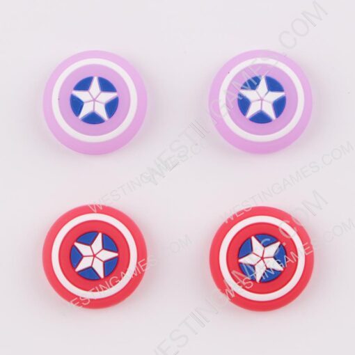 New 4in1 Night Light Captain America Thumb Grips Analog Caps Silicone Rubber For PS5 Red Purple - Image 2