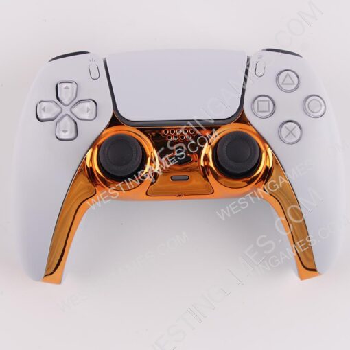Mirror Chrome Decorative Strip Handle PC Shell Cover For PS5 Gamepad Controller - Orange - Image 3