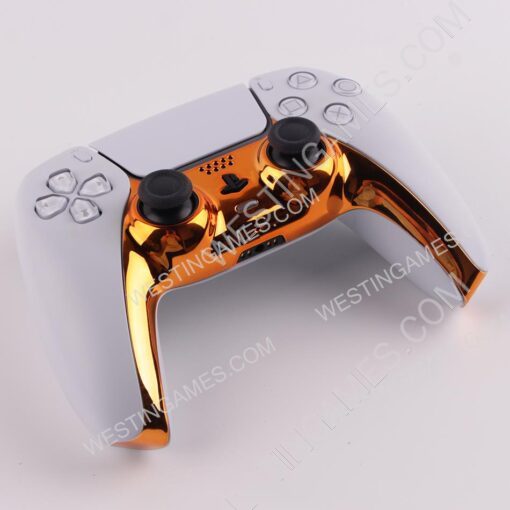 Mirror Chrome Decorative Strip Handle PC Shell Cover For PS5 Gamepad Controller - Orange - Image 4