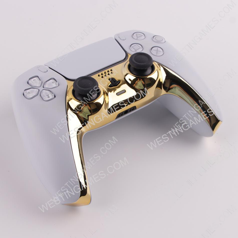 Mirror Chrome Decorative Strip Handle PC Shell Cover For PS5 Gamepad Controller - Gold - Image 4