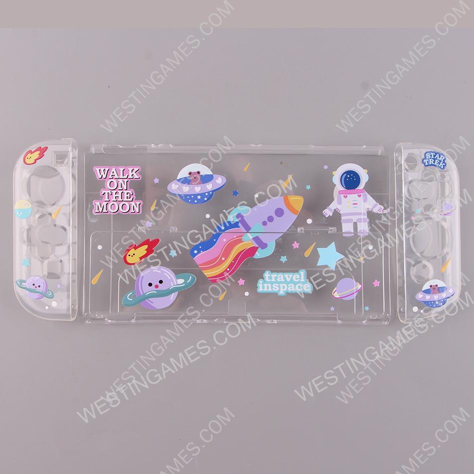 Soft Clear TPU+PC Grip Case and Ergonomic Shock-Absorption Flip Cover for Switch OLED - Travel in space