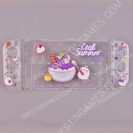 Soft Clear TPU+PC Grip Case and Ergonomic Shock-Absorption Flip Cover for Switch OLED - Blueberry Ice Cream
