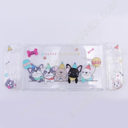 Soft Clear tpu+PC Grip Case and Ergonomic Shock-Absorption Flip Cover for switch OLED - Party Dog