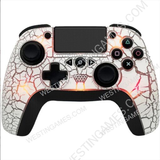 Wireless Bluetooth Controller with Rear Key Programmable Turbo and RGB Light up For PS4/PS3/PC - Crack design White