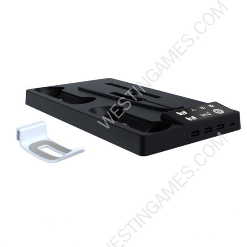 Multi functional Cooling Base HA-8006 with Dual Charging Stand and Headphone bracket Storage for PS5 Slim Black