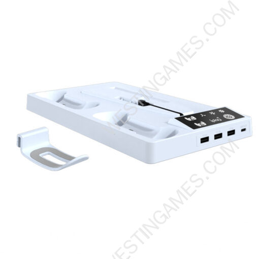 Multi functional Cooling Base HA-8006 with Dual Charging Stand and Headphone bracket Storage for PS5 Slim White