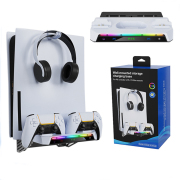 Wall Stan Game Bracket Handle Charging Stand with RGB Light and Headphone Hanger Mounted Rack For PS5 and slim Host Console