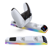 Top Mount Controller Charging Dock with RGB Light for PS5 Slim White