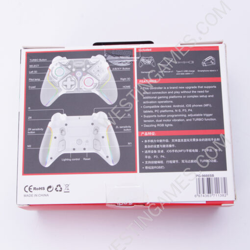 RGB Wireless Game Controller Dual Motor Vibration Turbo Bluetooth Gamepad iPEGA PG-9666 for Switch PS3/PS4 Android iOS PC - White - Image 2