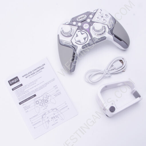 RGB Wireless Game Controller Dual Motor Vibration Turbo Bluetooth Gamepad iPEGA PG-9666 for Switch PS3/PS4 Android iOS PC - White - Image 3