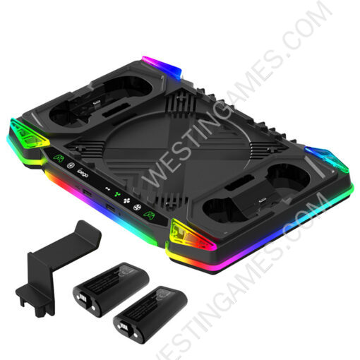 RGB Intelligent Temperature Control Cooling Fan Base with Charging Stand Headphone Hangers and Battery Pack 2x PG-XBX025S For Xbox Series X Host