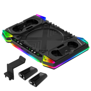 RGB Intelligent Temperature Control Cooling Fan Base with Charging Stand Headphone Hangers and Battery Pack 2x PG-XBX025S For Xbox Series X Host