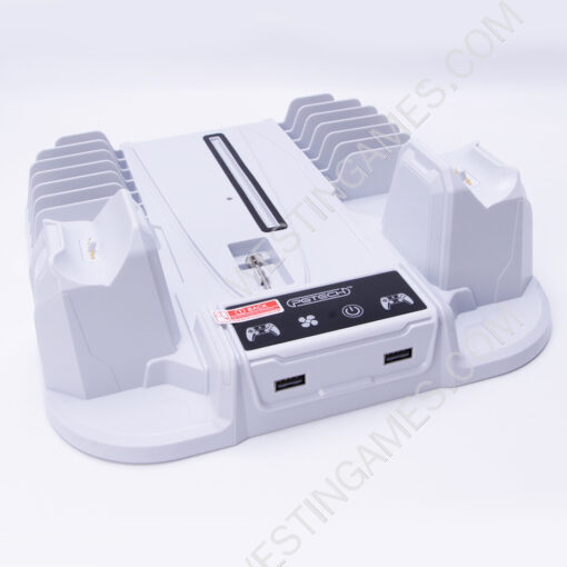 Multifunctional Heat Dissipation Base with Seat Charging and Game Disc Storage Rack GP-521 for For PS5 Slim host White - Image 4