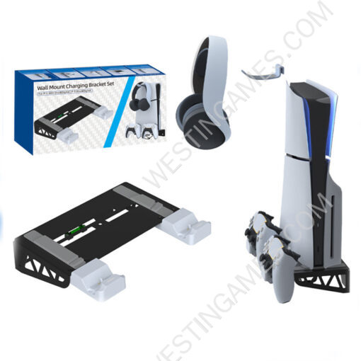 Wall Mounted Storage Rack with Headphone and Controller Charging Stand HBP-585 for PS5 slim Game Console