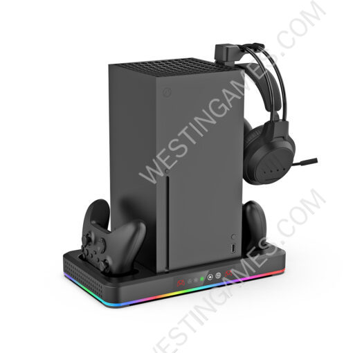 Colorful Lights Cooling Fan Charging Station With Headphone Hook and Controller Stand for Xbox Series X Console Black