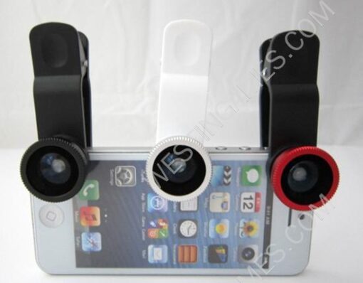 LX-U002 3 in 1 Universal Lens Clip w/ Fisheye, Macro and Wide Angle for iPhone/Samsung/ iPad - Red - Image 3