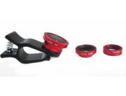 LX-U002 3 in 1 Universal Lens Clip w/ Fisheye, Macro and Wide Angle for iPhone/Samsung/ iPad - Red