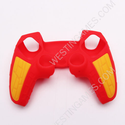 Silicone Protective Case with Particle Grip for PS5 Dualsense Controllers Red-Yellow - Image 3