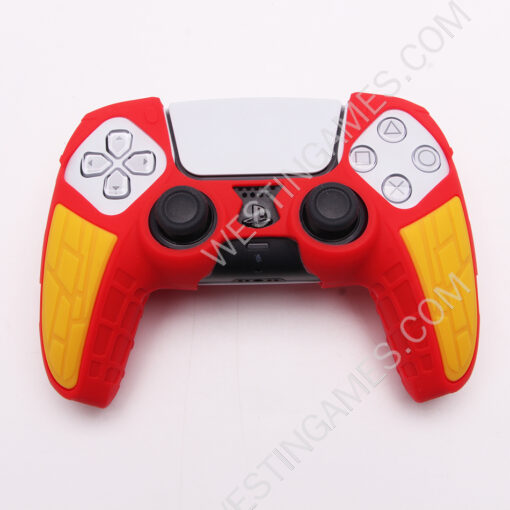 Silicone Protective Case with Particle Grip for PS5 Dualsense Controllers Red-Yellow - Image 6