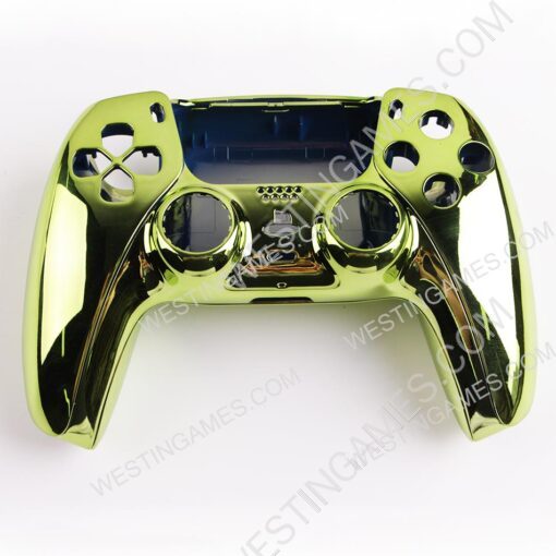 Replacement Mirror Chrome Top and Bottom Housing Shell Case for Playstation 5 PS5 Controller -  Green