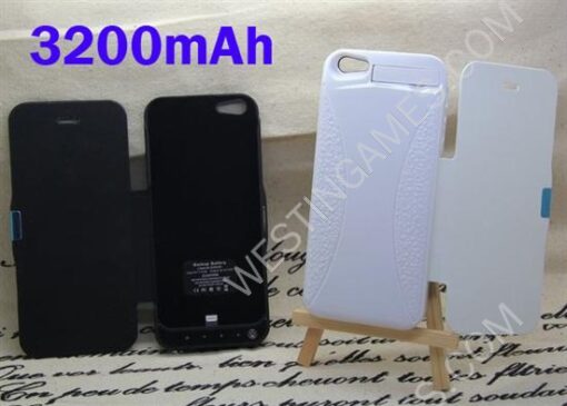 3200mAh External Backup Battery Power Pack w/ Leather Case for iPhone 5 / 5S - Black/White