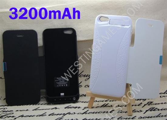 3200mAh External Backup Battery Power Pack w/ Leather Case for iPhone 5 / 5S - Black/White