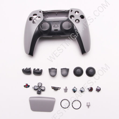 Replacement Top and Bottom with Glossy Button Housing Shell Case for PS5 Dualsence 5 Controller - Grey - Image 2