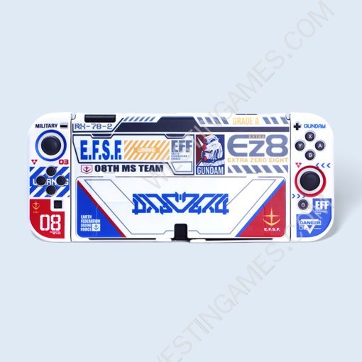 Soft TPU Joycon Grip Carton Case and Plastic Ergonomic Shock-Absorption Rear Cover for Switch OLED - Gundam