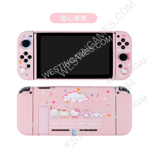 Soft TPU Grip Carton Case and Ergonomic Shock-Absorption Cover for Switch Pink Honey Family