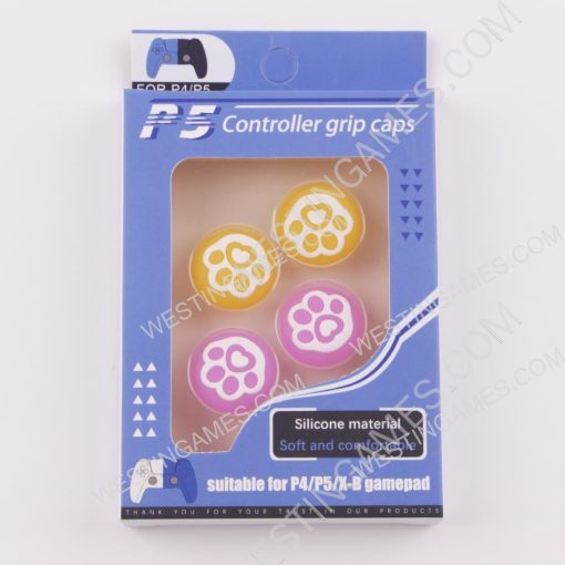 New 4in1 Night Light Cat Paw Thumb Grips Analog Caps Silicone Rubber For PS5 Yellow Purple