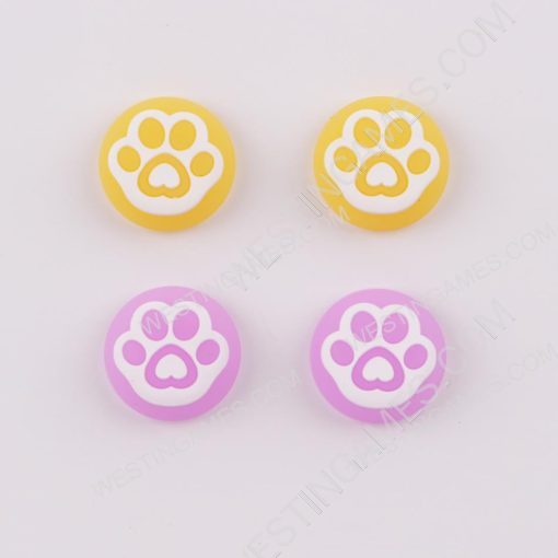 New 4in1 Night Light Cat Paw Thumb Grips Analog Caps Silicone Rubber For PS5 Yellow Purple - Image 2