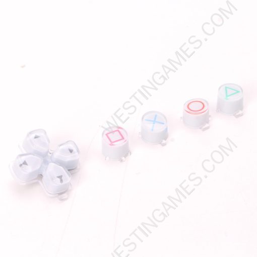 5 in 1 Button Set ABXY and D-pad Direction Key Buttons Replacement for PS5 Clear Rose - White and Colourful logo