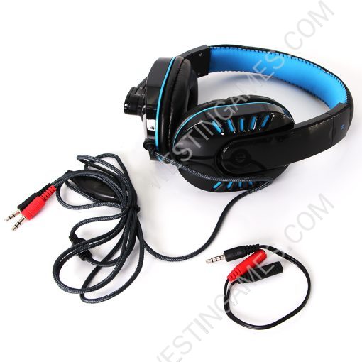 Wired Headphones With Microphone Earphones Gaming Headset For PS4 Xbox One Black-Blue