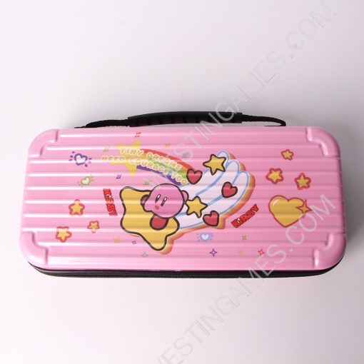 Pink Protective Storage Hard Case Carrying Bag for Switch and OLED - Rainbow Kirby