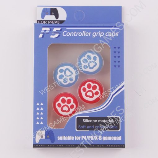 New 4in1 Night Light Cat Paw Thumb Grips Analog Caps Silicone Rubber For PS5 Blue Red