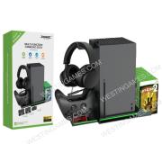 Console Vertical Stand with Controller Charging Dock and 10 Game Slots Earphone Stand for XBOX Series S X