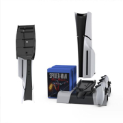 Multifunctional Cooling Stand with Cooler Discs Slot and Controller Charging Dock RGB Light for PS5 Slim