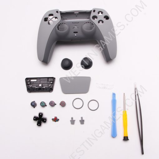 Replacement Top and Bottom with Mat Button Housing Shell Case for PS5 Dualsence 5 Controller - Grey 30th anniversary
