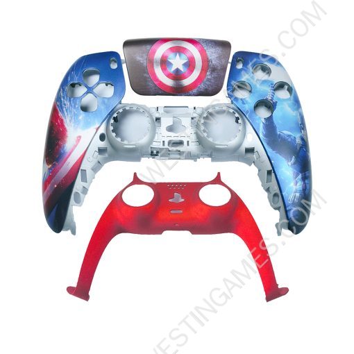 Replacement Fashion Top Cover with Touch Pad and Decorative Strip Housing Case for PS5 v2.0 v3.0 Controller - Iron Man